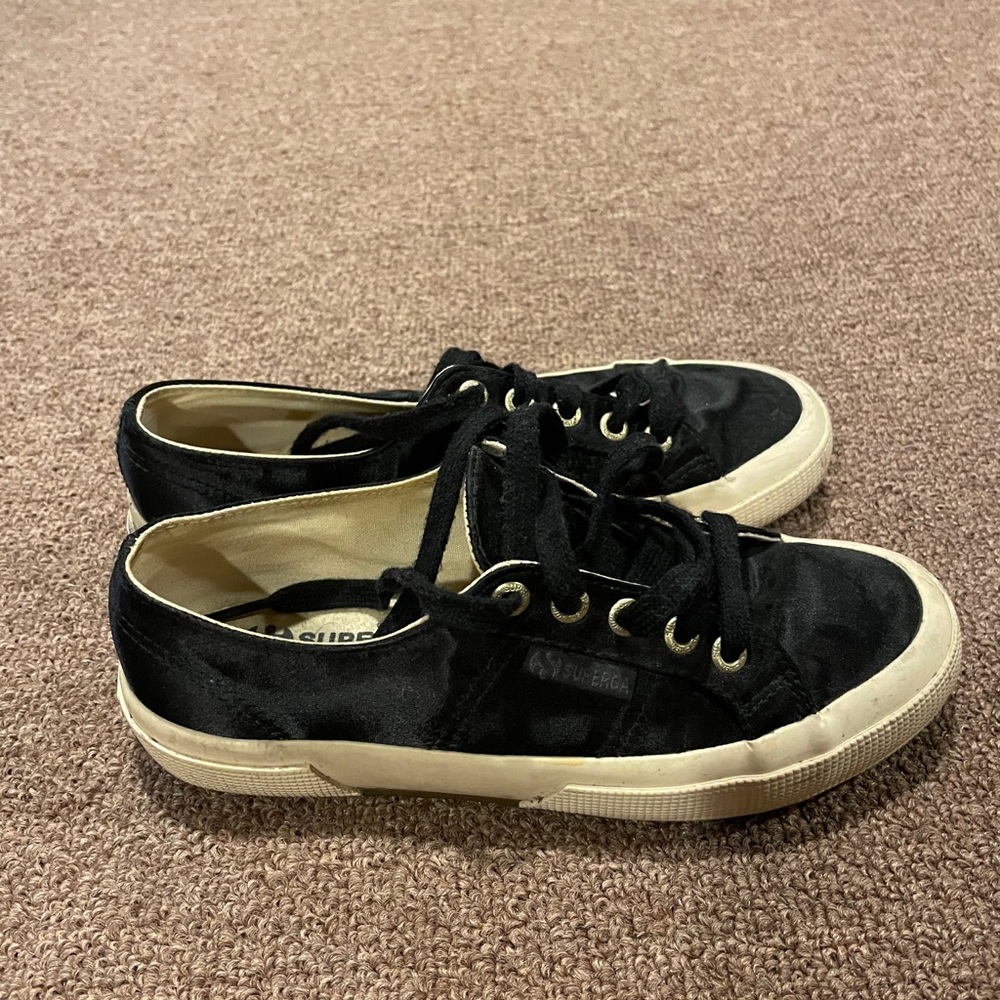 Man Repeller x Superga Black Satin Sneakers